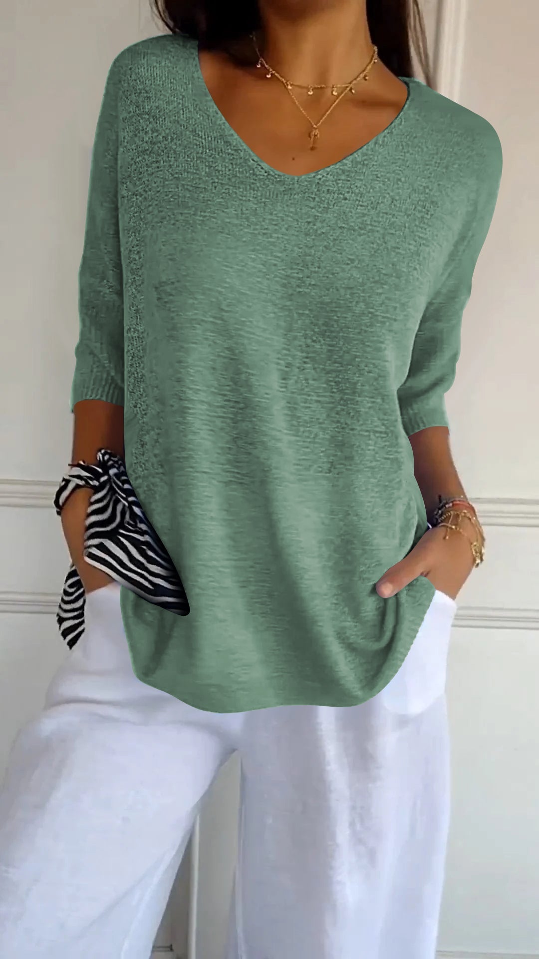 50% RABAT | Elegance Couture™ - Elegant top med V-udskæring [Rabat på sidste dag]