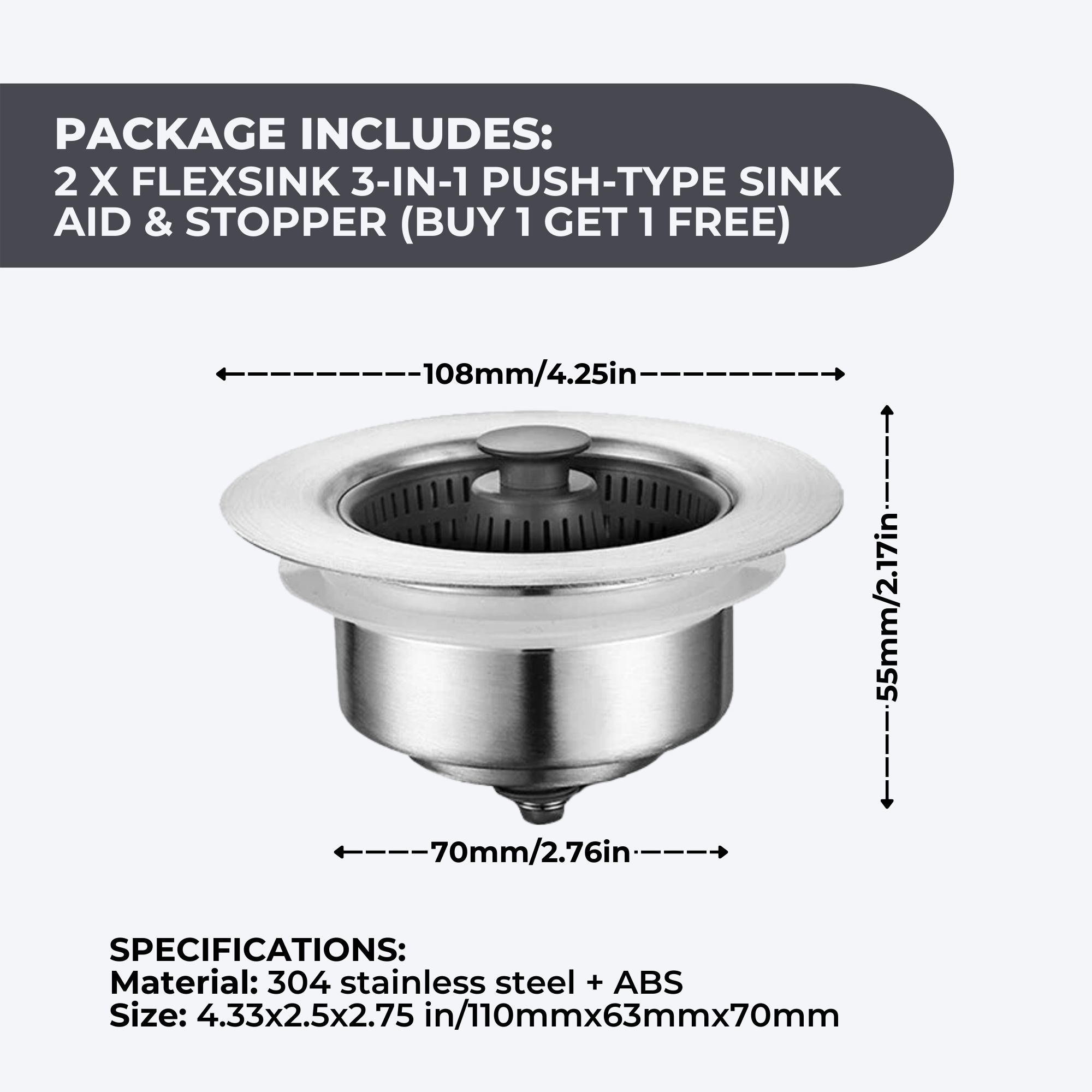 1+1 GRATIS | Flexsink™ - 3-i-1 Vaskestøtte og prop af skubbetypen [Rabat på sidste dag]