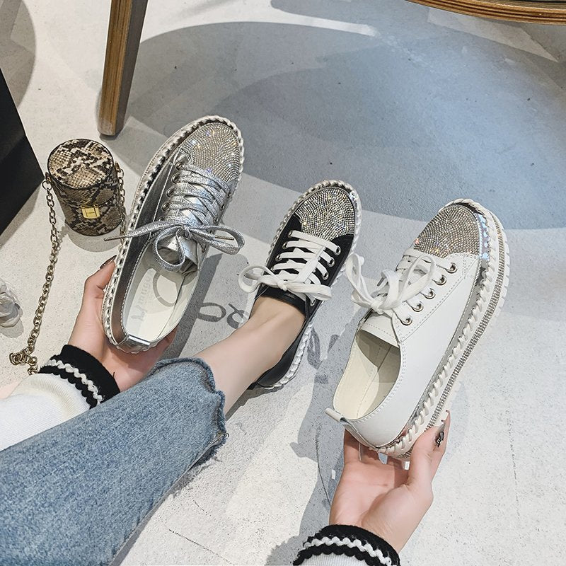 Giulia™ | Diamantfarvede lædersko i sølv
